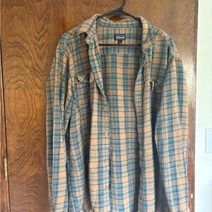 Patagonia Organic Cotton Blue and Tan Shirt